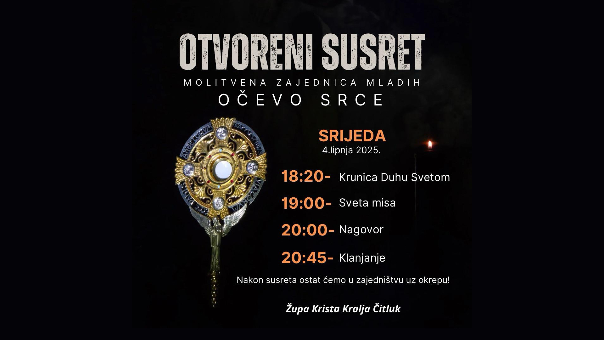 ŽUPA KRISTA KRALJA Otvoreni molitveni susret mladih u Čitluku ove srijede