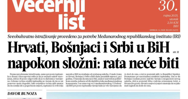 Pročitajte što vam ovoga utorka donosi Večernji list BiH