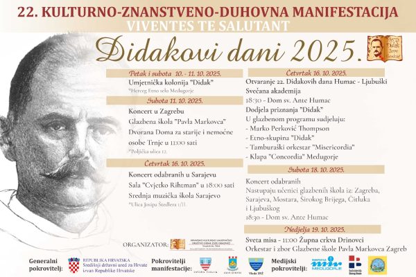 Didakovi dani 2025: Manifestacija u čast fra Didaka Buntića održat će se od 10. do 19. listopada