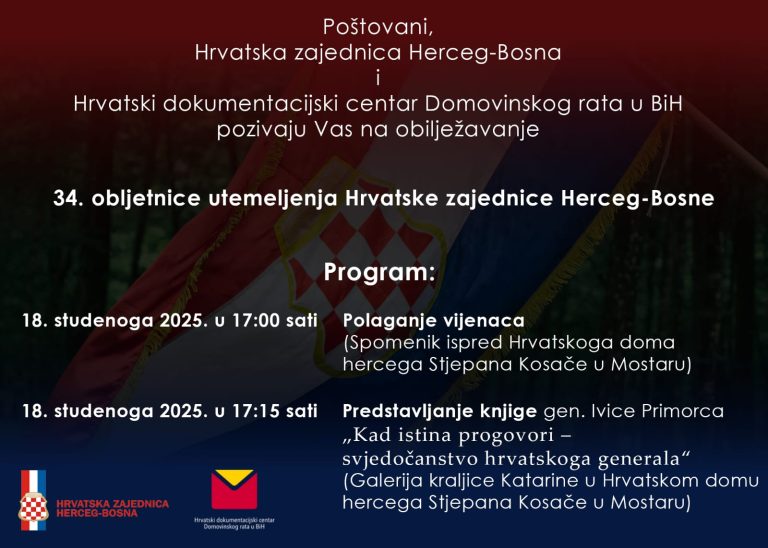 Obilježavanje 34. obljetnice utemeljenja Hrvatske zajednice Herceg-Bosne.